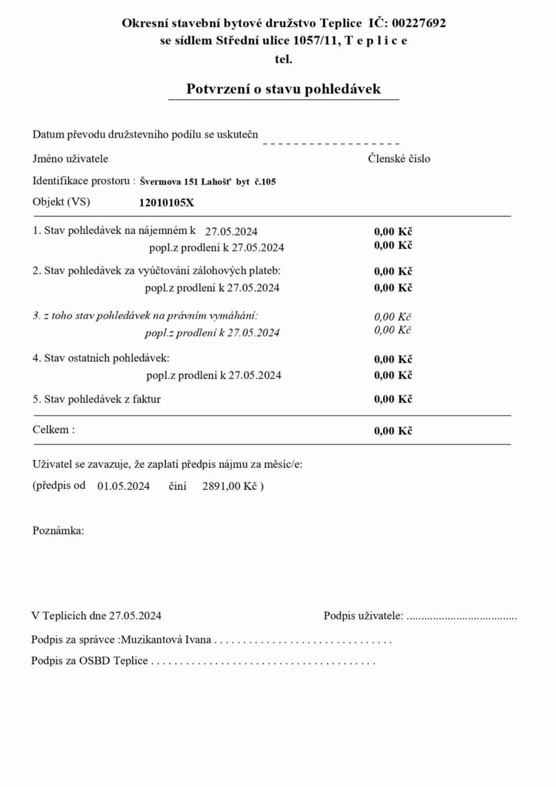 Potvrzení bezdlužnosti