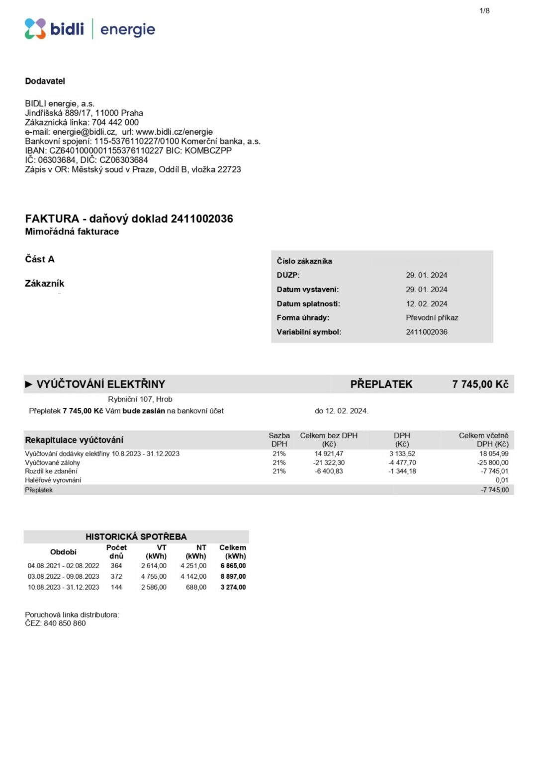 Vyúčtování el. 1. část