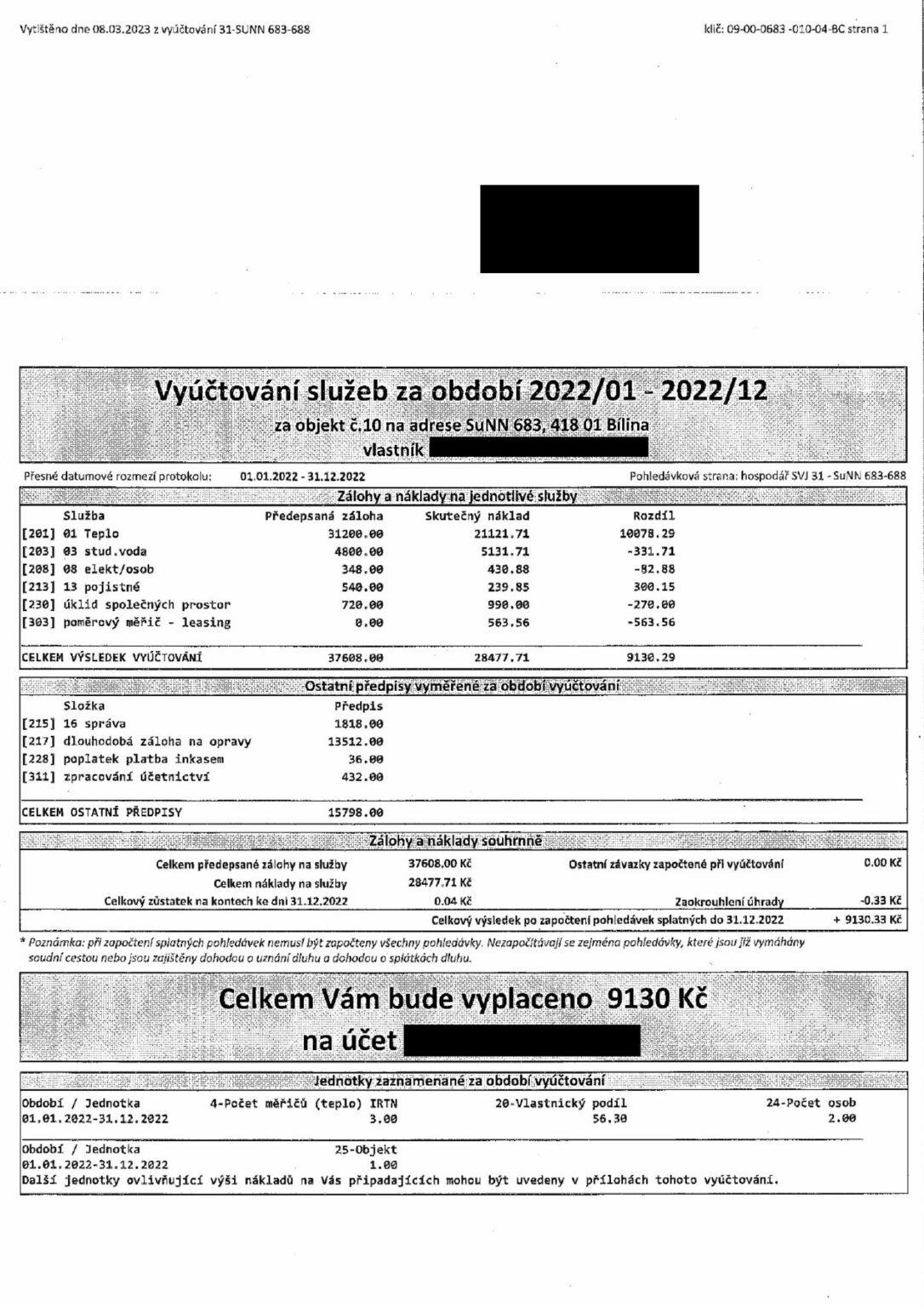 Vyúčtování (teplo a voda)