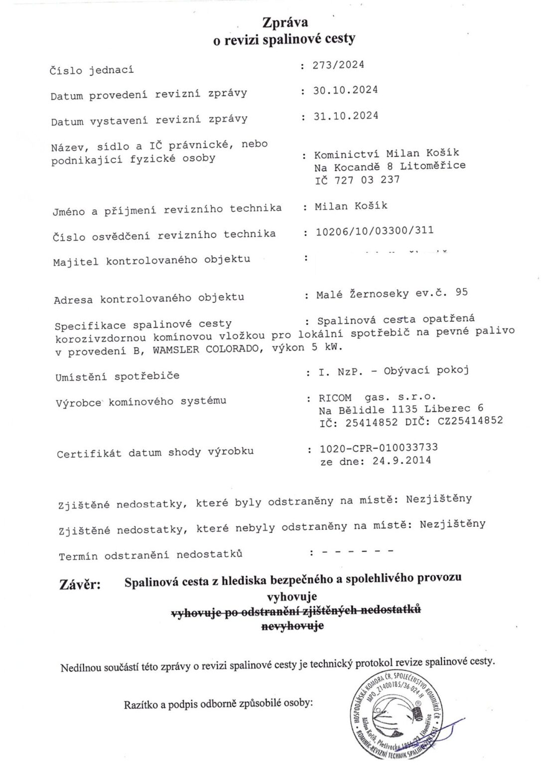 Revize spalinové cesty