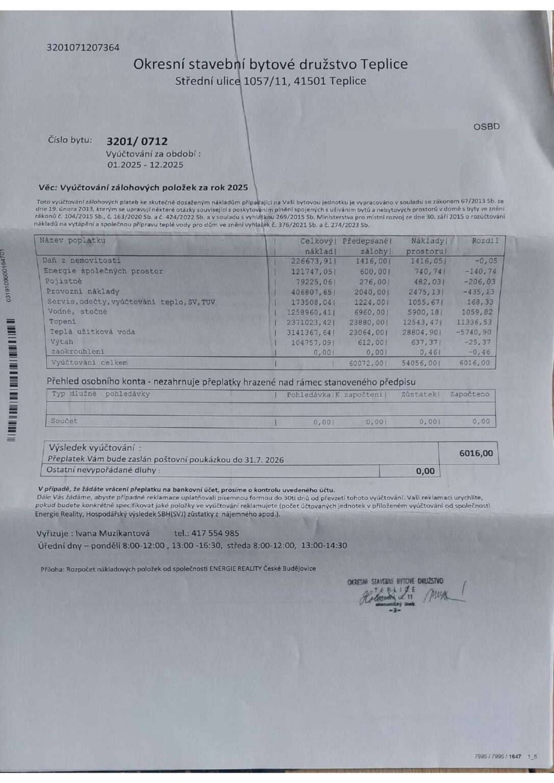 Vyúčtování teplo a voda